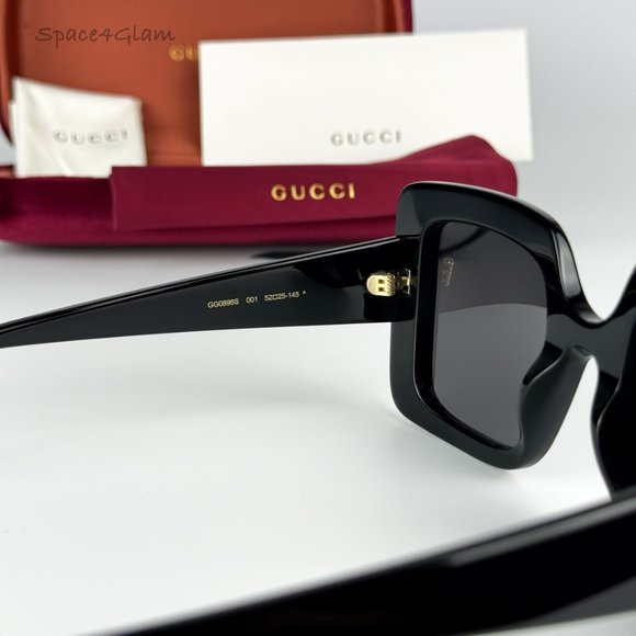 Gucci Women Sunglasses Black Gray Square Oversized GG0896S LOGO 001 NEW - Picture 5 of 10